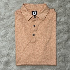 Footjoy Polo Shirt Mens Large Orange Floral Flower Daisy All Over Print Golf