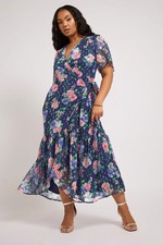 Image of Yours Curve Women's Plus Size Floral Metallic Wrap Dress
