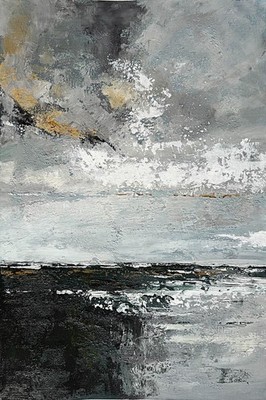 Neutral Abstract Seascape Painting Textured Gray Ochre Wall Art Canvas 20x30