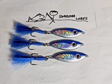 3- 3/4 oz SHAD Fishing Casting Jigging Slab Lead Spoon Lures Blue / Chrome 