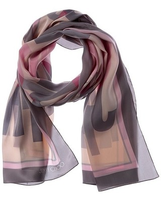 Jimmy Choo Logo Silk Scarf Women's Pink
