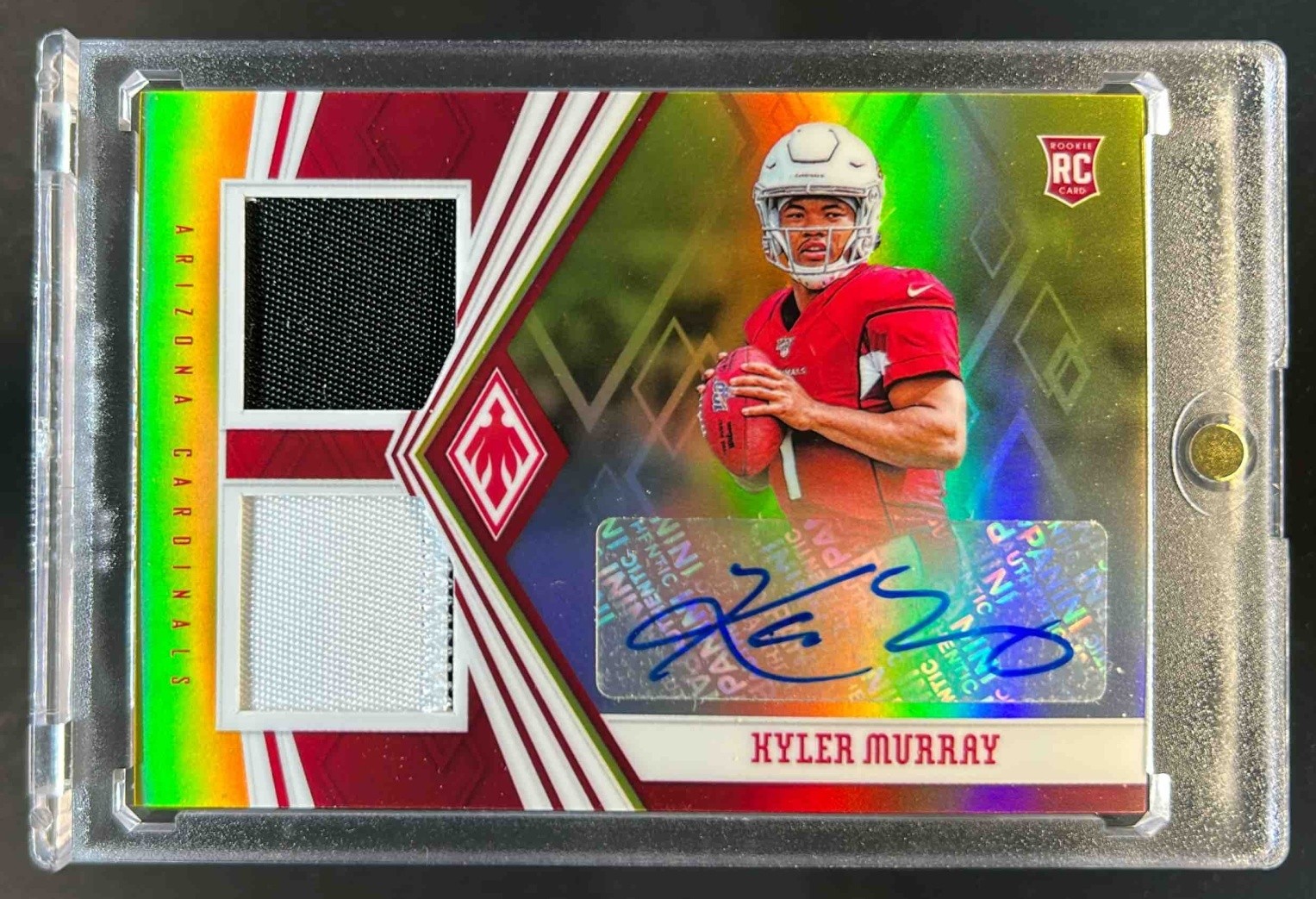 Kyler Murray Panini Phoenix Rookie Autograph Dual Jersey #KM Prime Yellow