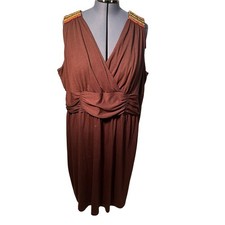 Lane Bryant Women's Plus Size 26/28 Sleeveless V-Neck Dress Brown Wooden Beads