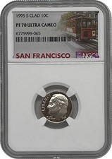 1995-S Proof Roosevelt Dime Coin 10 Cents NGC PF70 Ultra Cameo Trolley Label