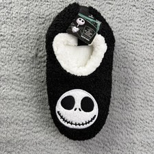Disney Slipper Socks Womens Size 6 Black Jack Skellington NBC Fuzzy Gripper New