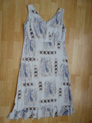 Maxi Kleid von FABIANI Gr XL 46 Hellblau gemustert teilgefüttert Volant Viskose