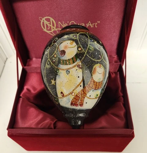 Ne` Qwa Art Ornament Holiday Lights Susan Winget Snowmen with box Christmas