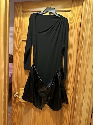 MICAS Women's Black Vinyl Party Dress Asymmetrical Neckline Button Accent 1XL