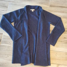 Joan Vass Cashmere Knit Cardigan Navy Size L Long Sleeve Lightweight Stretch