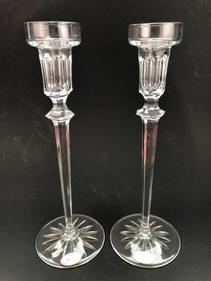 Pair of Rogaska Crystal Candlestick Candle Holder Signed w Stickers 10''