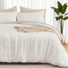 Muslin Duvet Cover Queen Size Cream White, 100 Cotton Linen Like Comforter C...