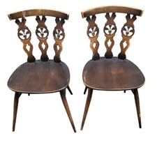 Vintage Ercol Fleur De Lys Elm Dining Chair X2 Pair