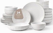Fobenta Lena 24-Piece Ceramic Dinnerware Set, Geometric Pattern, Service for 6