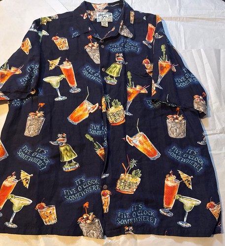 Men’s Big Dogs Shirt Short Sleeve Button Front “it’s Five O’clock Somewhere”L/XL - Picture 1 of 4