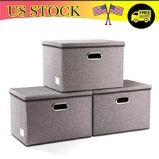 Large Collapsible Storage Bins with Lids Linen Fabric Boxes Organizer Containers