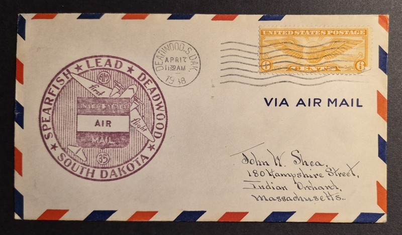 1938 First Flight Deadwood SD South Dakota AM 35 Airmail AM-35 Air Mail Cover