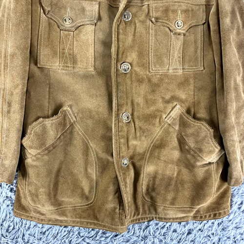 Vintage McGregor Coat Men's 42 Tan Suede Leather Shearling Lined 80s Heavyweight - Picture 3 of 12