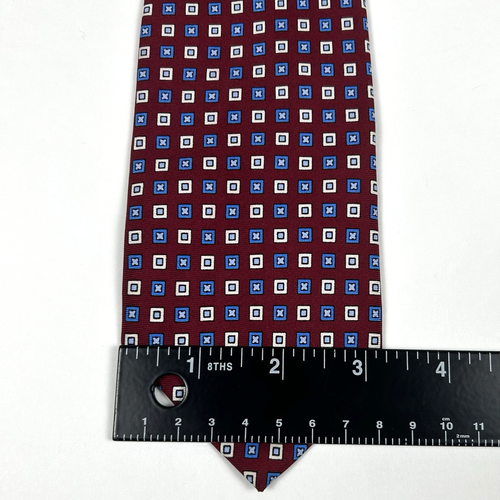 Brooks Brothers Mens 100% Silk Neck Tie Red White Blue Small Squares Pattern - Imagen 5 de 6