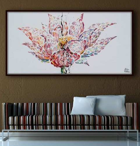 Lotusblume Gemälde 55" - Original Ölgemälde auf Leinwand, Jugendstil - Bild 1 von 5