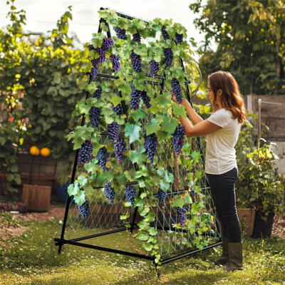 Large A-Shaped Garden Trellis Heavy Duty Metal Climbing Plants Frame w/Nylon Net