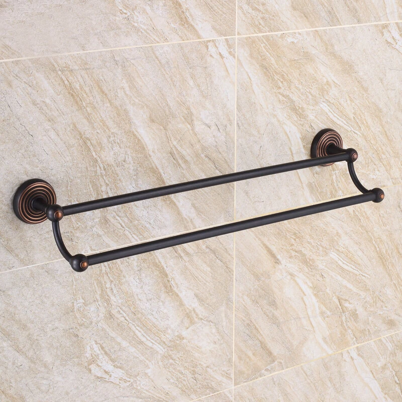 Black Oil Rubbed Brass Double Rail Bath Towel Rack Wall Mount Towel Holder Bar - Image 2 of 4
