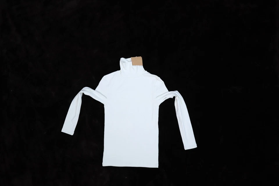 迷你紧身纯色白色长袖罗纹高领青年女孩 11-12 岁 — 第 3/4 张图片