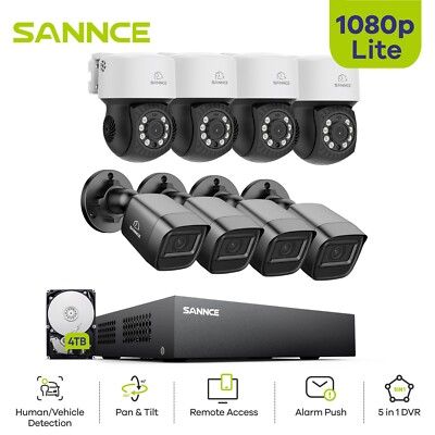  SANNCE 5in1 8CH DVR 1080P Pan&Tilt Security Camera System AI Human Detection IR