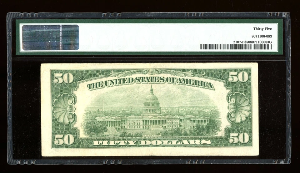 DBR 1950 $50 FRN Atlanta Fr. 2107-F PMG 35 Serial F01121513A - Image 2 of 2