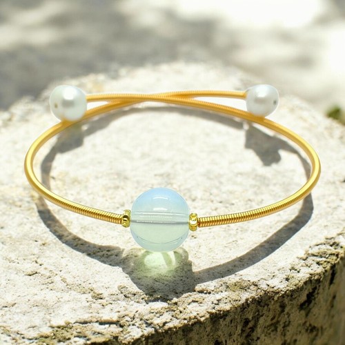Bracciale regolabile in opalite e perle di scarto fresco braccialetto placcato oro