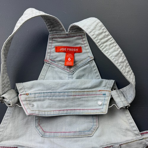 Joe Fresh Girls Overalls 6 Blue Light Wash Denim Shortalls Adjustable Straps - Picture 4 of 7