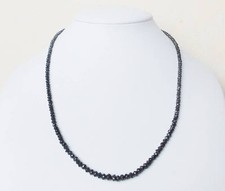 18" Inches Black Diamond Necklace Faceted Certified 4mm Jet Round Beads Length.