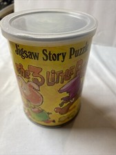 Vintage THE 3 LITTLE PIGS Jigsaw Story PUZZLE 10.5" Round - 52 Pc TIN 1968