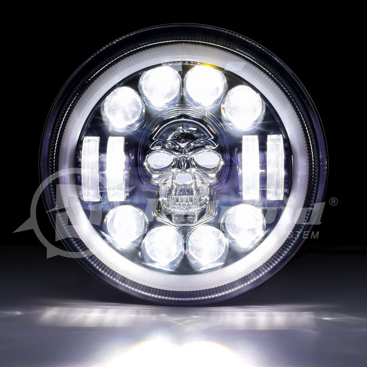 2x 7" inch Round RGB Skull LED Headlights Halo DRL For Jeep Wrangler JK