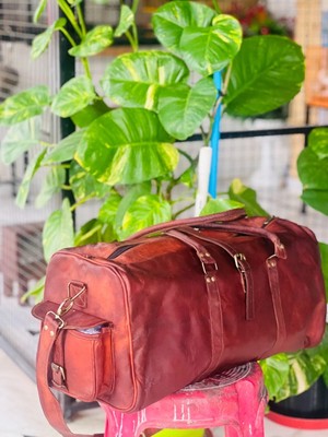 Pro Leather Travel Duffel Luggage Genuine Gym Vintage Overnight Goat Brown Men's
