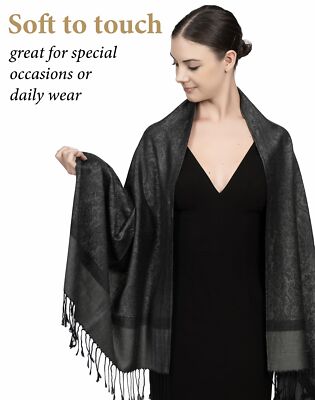 Achillea Two Tone Vintage Jacquard Paisley Pashmina Shawl