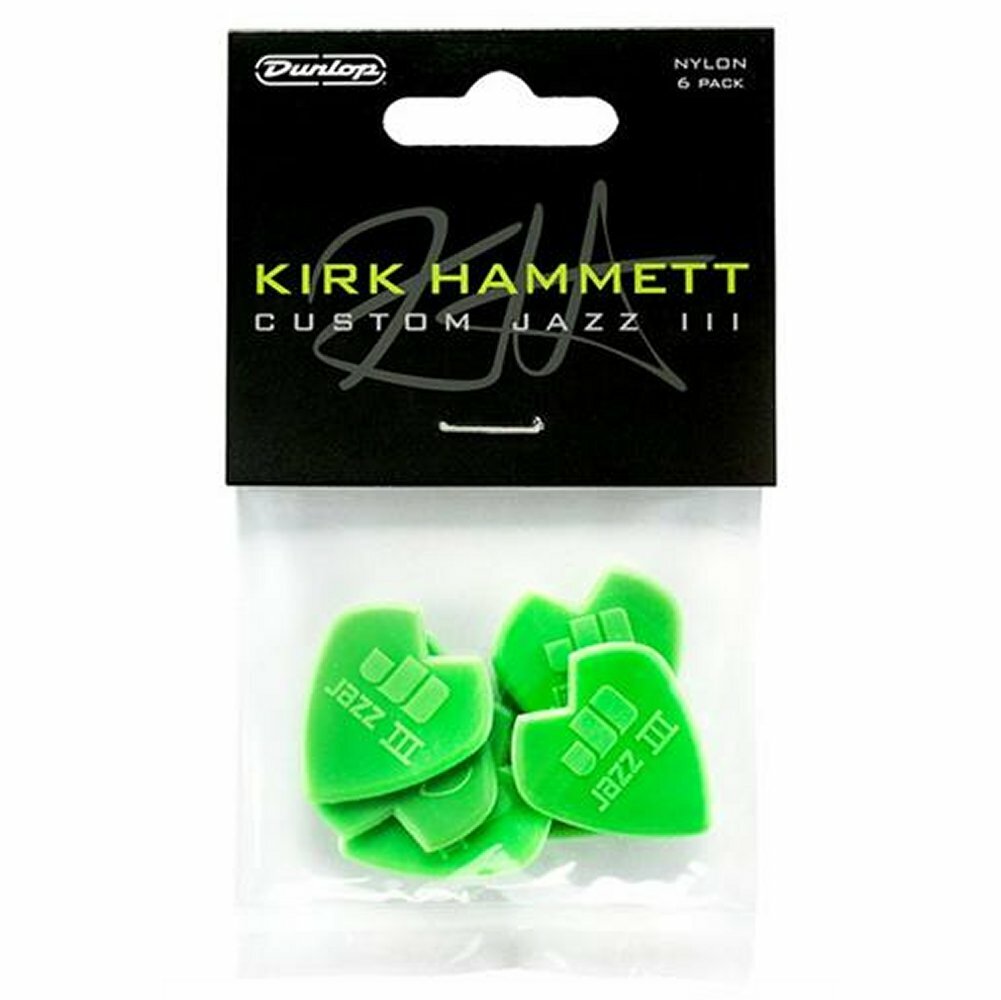 Dunlop Kirk Hammett Custom Jazz III Nylon Green Plectrums/picks 6 Pack 47PKH3N
