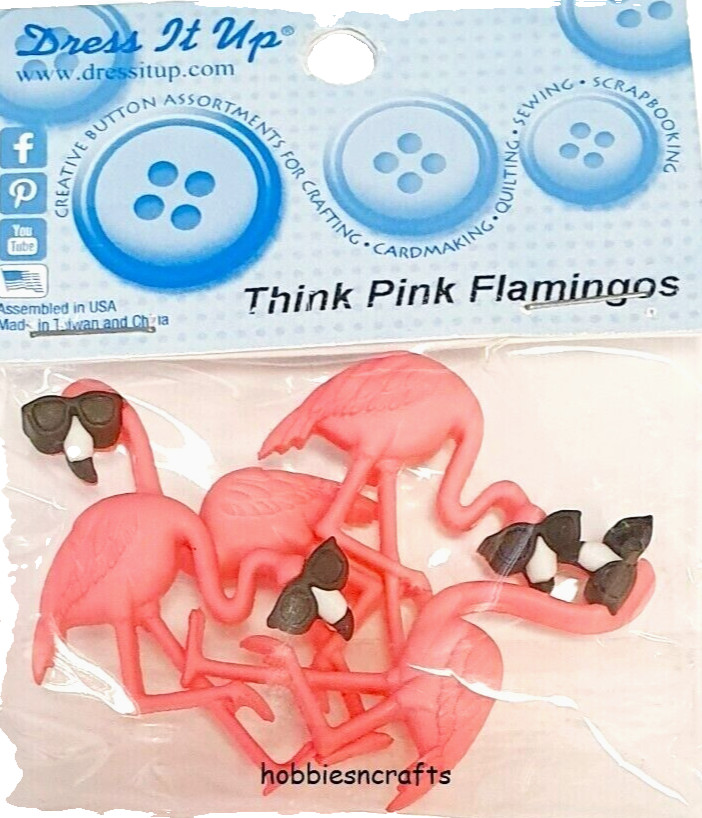 THINK PINK FLAMINGOS 10407 Dress It Up Novelty Buttons Crafts Sewing Artwork