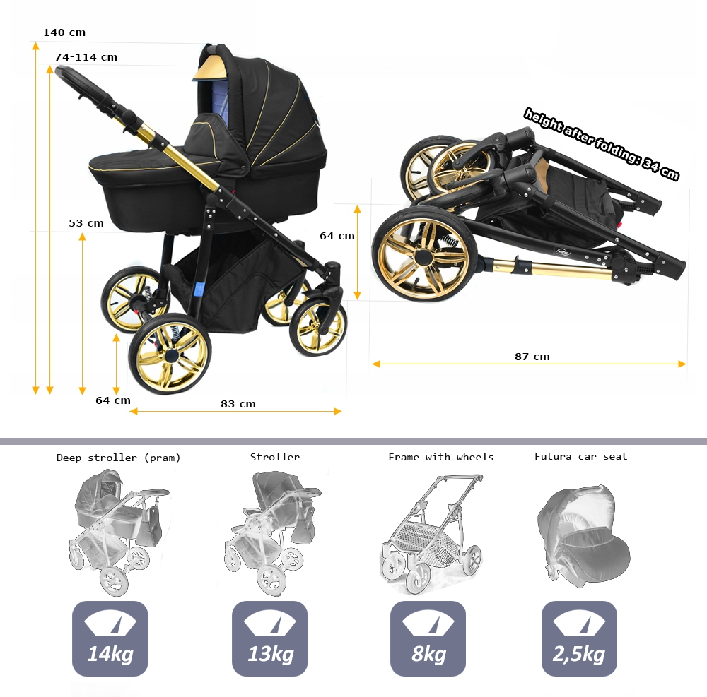 Image 101 - Baby Pram Complete Travel System Pushchair 3in1 Car Seat Carrycot Buggy Newborn 