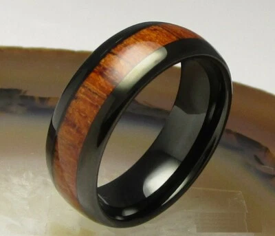 Holzring Herren Stahl Wolfram Ring Männer Fingerring schwarz #58/60/63/66/68 - Bild 1 von 4