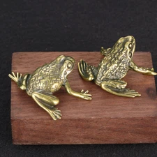 2Pcs Solid Brass Frog Copper Figurines Statue Office Garden Ornament Gift