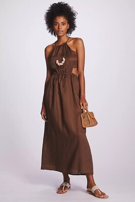 Anthropologie Faithfull Halter Cutout Linen Midi Dress Size 12 $339 | eBay