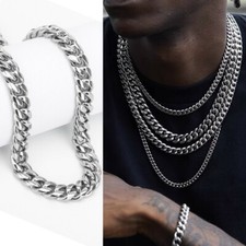 316L Stainless Steel Miami Cuban Link Chain 5mm Silver For Men Women 20"-30"