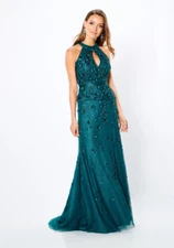 La Valetta by Montage Green Halter Peplum Mother Bride Groom Formal Gown MEDIUM