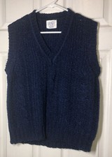 Vintage Sears Sweater Women  s Large Navy Sleeveless Cable Knit V Neck Pullover