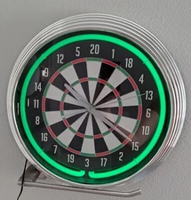 Neon Green Light Up Dartboard Wall Clock 15" Young Town Quartz Bar Sports 