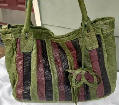 Sofia C Sectioned buttery soft patchwork Textured Leather Tote Lknew ITALY 