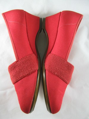 Vtg Red Canvas Wedge Slip On 7 Shoes Anchor Sailing Daniel Green Outdorables NOS