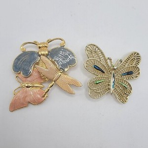 Dragonfly Butterfly Brooch Lapel Pin  Colorful Unique Lot of 2