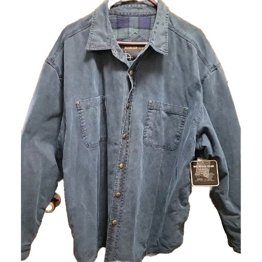New Mountain Club Mens XL Flannel Lined Coat Shirt Snaps Pockets 54x33