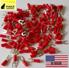 1000 Spade FORK Terminal Vinyl Insulated Red 22-16 Wire Size, 8 Stud Size4.3mm